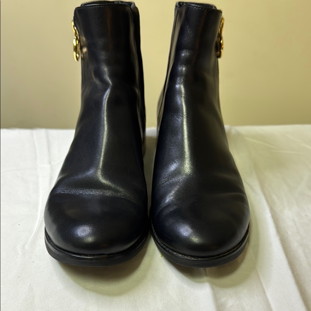 Michael Kors Black and Gold Ankle Booties with Streamlined Silhouette - Picture 3 of 11